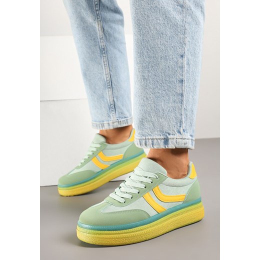 Zielono-Żółte Sneakersy w Stylu Klasycznych Tenisówek na Grubej Podeszwie Grelritia ze sklepu born2be.pl w kategorii Buty sportowe damskie - zdjęcie 178828132