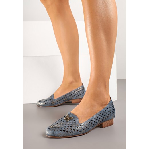 Niebieskie  Czółenka Ażurowe z Ozdobnym Motylkiem i Skórzaną Wkładką Davialira ze sklepu born2be.pl w kategorii Czółenka - zdjęcie 178828192