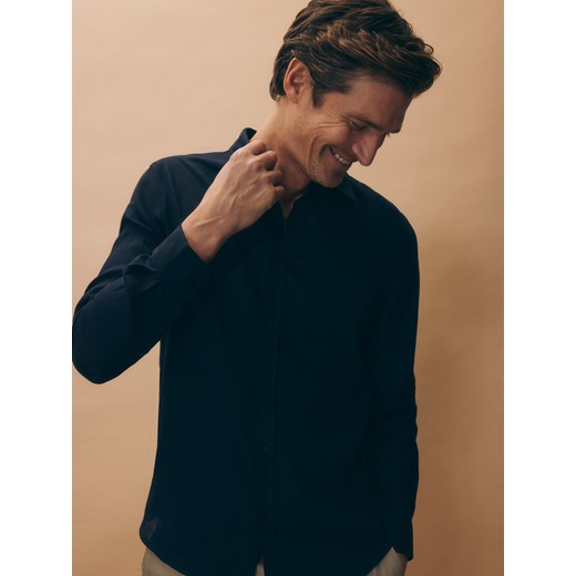 Reserved - Lniana koszula regular fit - granatowy Reserved XL Reserved