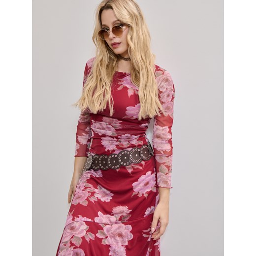 Sukienka Sinsay z długim rękawem midi w kwiaty 