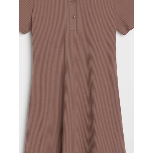 Sinsay - Prążkowana sukienka mini z kołnierzykiem - beżowy Sinsay XL Sinsay