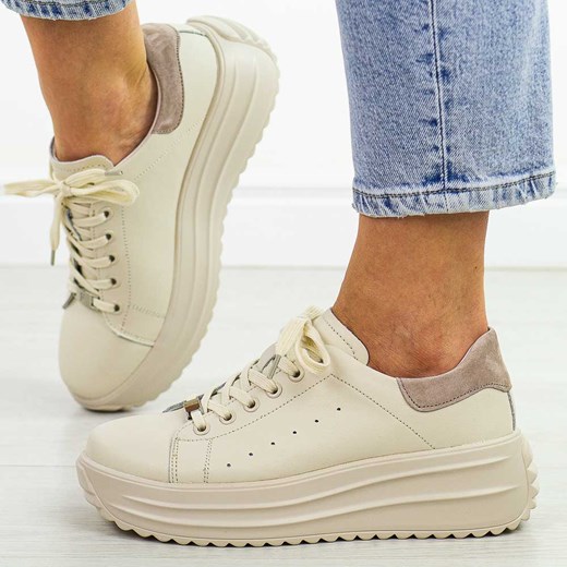 Beżowe skórzane sneakersy damskie na platformie Filippo Dp6739/25 ze sklepu suzana.pl w kategorii Półbuty damskie - zdjęcie 178850090