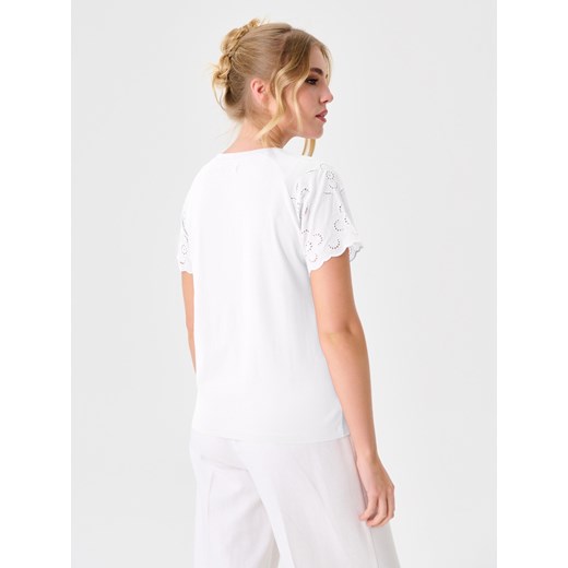 Sinsay - Koszulka z ażurowymi rękawami - kremowy Sinsay M Sinsay