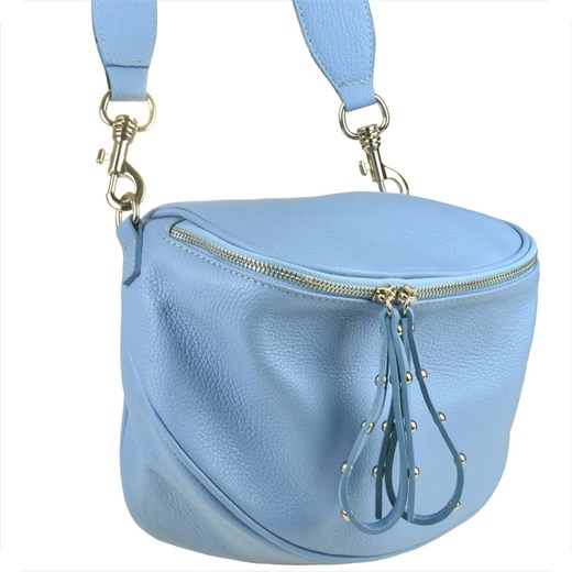 Skórzana baby blue niebieska listonoszka z szerokim paskiem. ze sklepu melon.pl w kategorii Listonoszki - zdjęcie 178858863