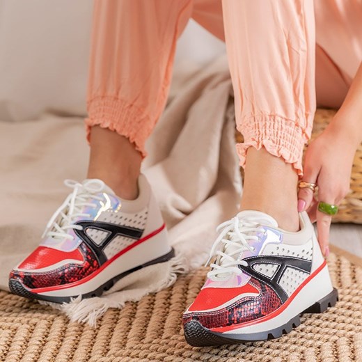 Biało-czerwone sneakersy damskie z kolorowymi wstawkami Bumba - Obuwie Royalfashion.pl 39 promocyjna cena royalfashion.pl