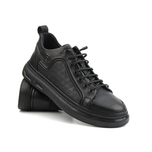 Skórzane sneakersy męskie - JOHN DOUBARE 7VJ01, czarne ze sklepu ulubioneobuwie w kategorii Trampki męskie - zdjęcie 178862100
