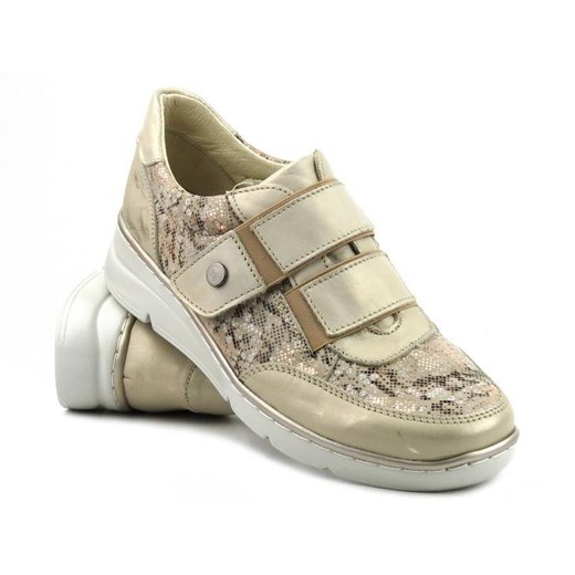 Skórzane sneakersy damskie na rzepy - HELIOS Komfort 367, złote ze sklepu ulubioneobuwie w kategorii Półbuty damskie - zdjęcie 178863153