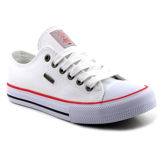 Dzianinowe trampki, tenisówki damskie - Cross Jeans JJ2R4009C, białe z czerwonymi akcentami ze sklepu ulubioneobuwie w kategorii Trampki damskie - zdjęcie 178864652