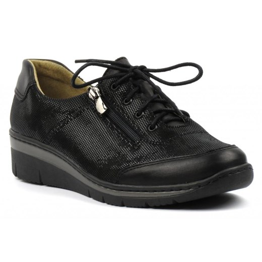 Skórzane buty damskie sportowe - Helios Komfort 334-2, czarne ze sklepu ulubioneobuwie w kategorii Półbuty damskie - zdjęcie 178864653