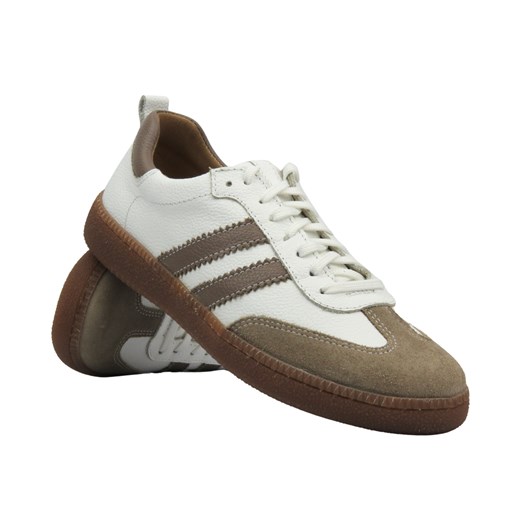 Skórzane sneakersy damskie na platformie - Best-But 1403, biało-beżowe Best-but 40 ulubioneobuwie