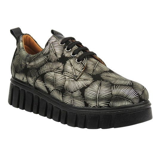 Sneakersy damskie ze skóry naturalnej- VENEZIA R015NUGOOSP047, czarno-złote ze sklepu ulubioneobuwie w kategorii Buty sportowe damskie - zdjęcie 178865123