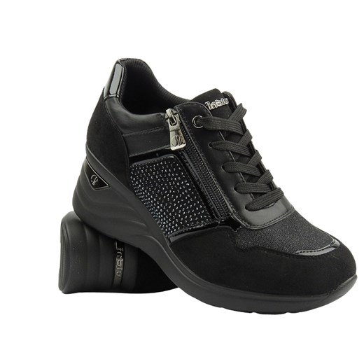 Sneakersy damskie na koturnie - INBLU IN-402, czarne Inblu 38 ulubioneobuwie
