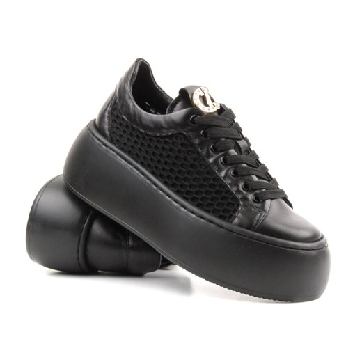 Skórzane buty damskie na platformie - Carinii B9405, czarne ze sklepu ulubioneobuwie w kategorii Buty sportowe damskie - zdjęcie 178870243