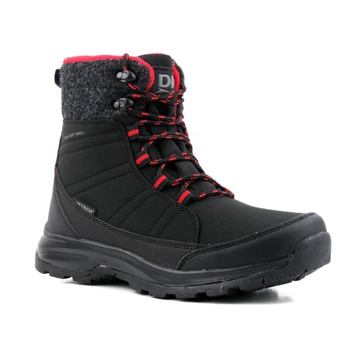 Śniegowce, trekkingi damskie z materiałem Softshell - DK TECH 2104, czarno-czerwone ze sklepu ulubioneobuwie w kategorii Śniegowce damskie - zdjęcie 178870634