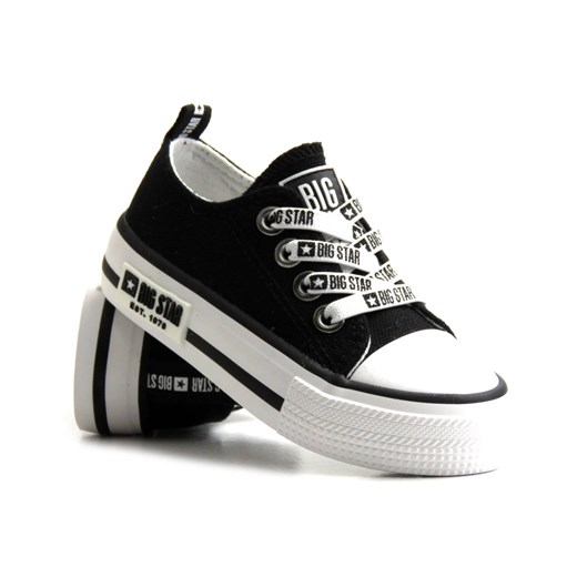 Trampki dziecięce, buty sportowe z ozdobnymi sznurówkami - Big Star KK374049, czarne ze sklepu ulubioneobuwie w kategorii Buciki niemowlęce - zdjęcie 178870721