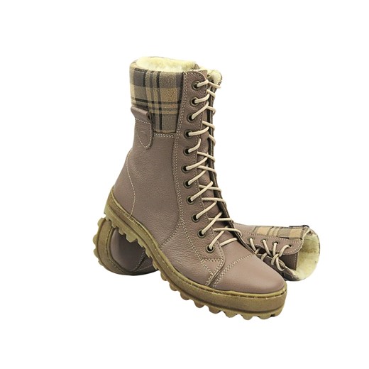 Skórzane trapery damskie - HELIOS Komfort 611, khaki ze sklepu ulubioneobuwie w kategorii Workery damskie - zdjęcie 178871204