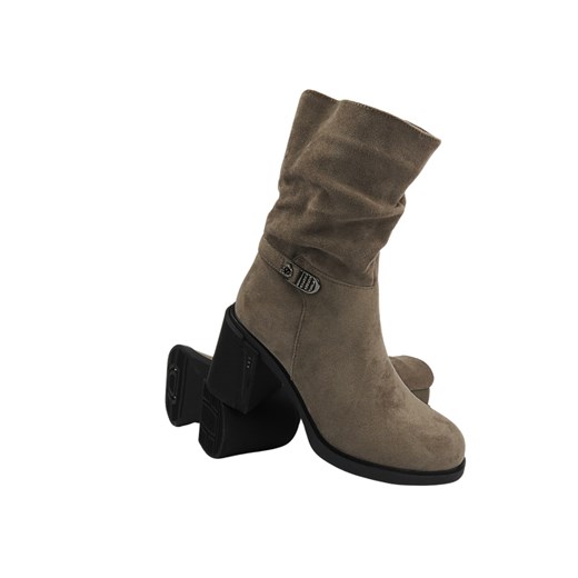 Botki damskie na obcasie - Potocki 24-60310, khaki ze sklepu ulubioneobuwie w kategorii Botki - zdjęcie 178871501