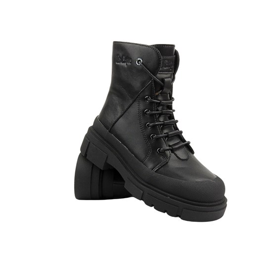 Botki damskie skórzane - LEE COOPER 24-01-2980L, czarne ze sklepu ulubioneobuwie w kategorii Workery damskie - zdjęcie 178871720