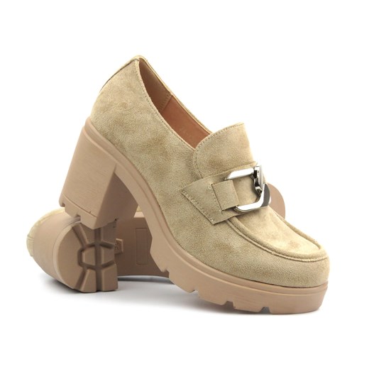 Eleganckie buty damskie - Potocki 24-12041, beżowe ze sklepu ulubioneobuwie w kategorii Półbuty damskie - zdjęcie 178872423