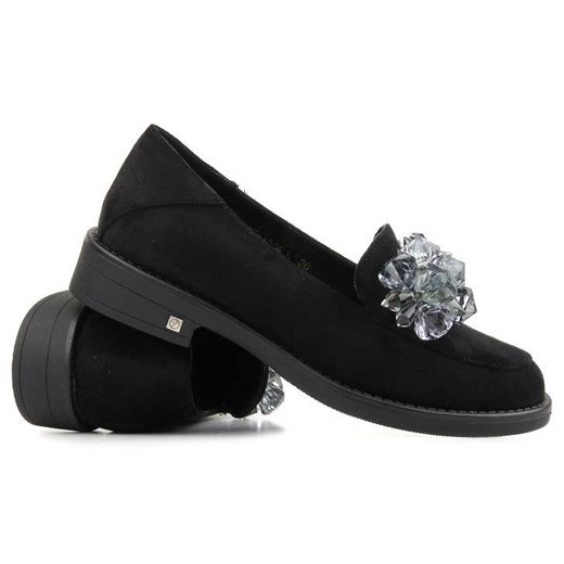 Eleganckie półbuty, loafersy damskie zamszowe - Potocki 23-12043BK, czarne ze sklepu ulubioneobuwie w kategorii Mokasyny damskie - zdjęcie 178873970