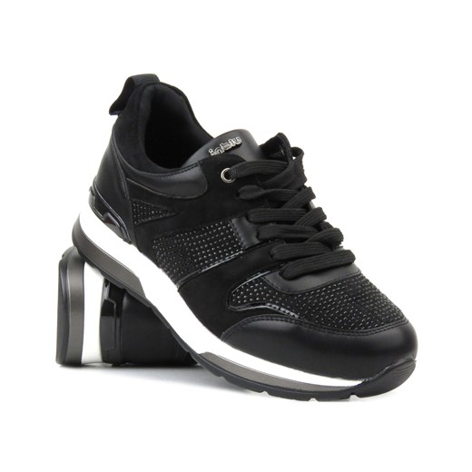 Sneakersy damskie ze skóry ekologicznej - INBLU IN-1303, czarne ze sklepu ulubioneobuwie w kategorii Buty sportowe damskie - zdjęcie 178874231