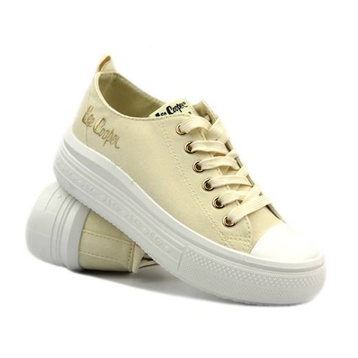 Trampki damskie na platformie - Lee Cooper LCW-24-44-2464L, beżowe ze sklepu ulubioneobuwie w kategorii Trampki damskie - zdjęcie 178874623