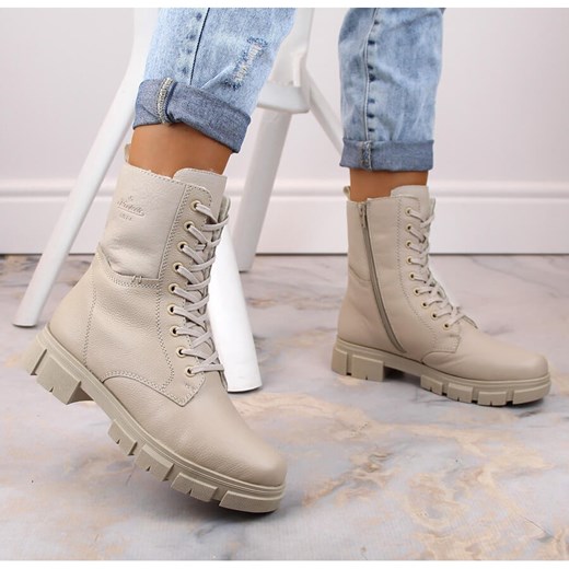 Komfortowe botki damskie trapery ocieplane beżowe Rieker Y7116-60 beżowy Rieker 42 ButyModne.pl