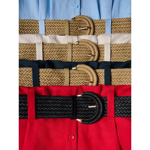 Reserved - Sukienka midi z dodatkiem lnu - granatowy Reserved L Reserved