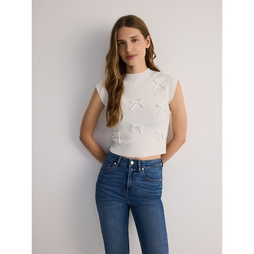 Bluzka damska Reserved biała w nadruki z krótkim rękawem 