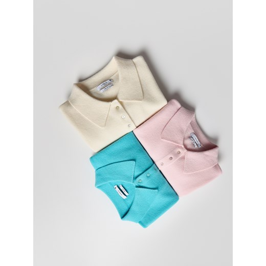 Bluzka damska Reserved różowa wełniana z krótkimi rękawami z kołnierzykiem 