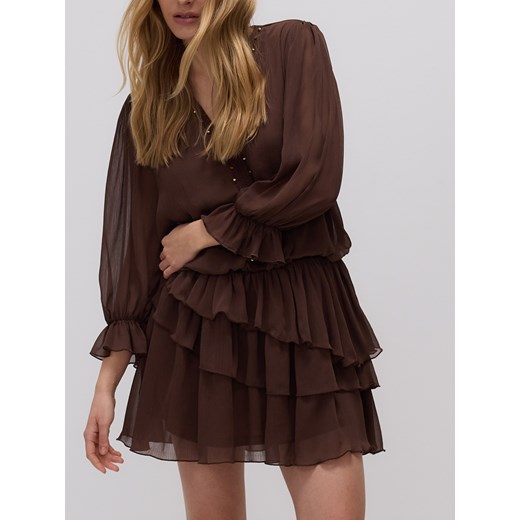 Reserved - Sukienka mini z falbanami - brązowy ze sklepu Reserved w kategorii Sukienki - zdjęcie 178883244