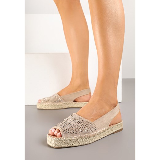 Ciemnobeżowe Sandały w Stylu Espadryli z Cyrkoniami na Podeszwie z Plecionki Neorwena ze sklepu renee.pl w kategorii Espadryle damskie - zdjęcie 178886634