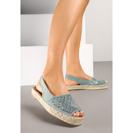 Niebieskie Sandały w Stylu Espadryli z Cyrkoniami na Podeszwie z Plecionki Neorwena ze sklepu renee.pl w kategorii Espadryle damskie - zdjęcie 178886640