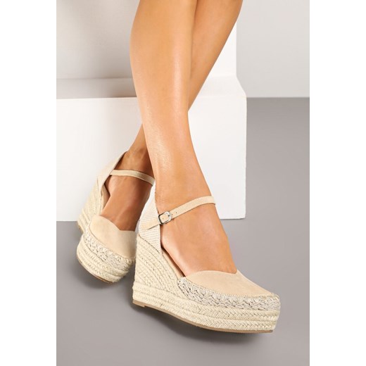 Beżowe Sandały Typu Espadryle na Plecionym Koturnie Tervanis ze sklepu renee.pl w kategorii Espadryle damskie - zdjęcie 178886754