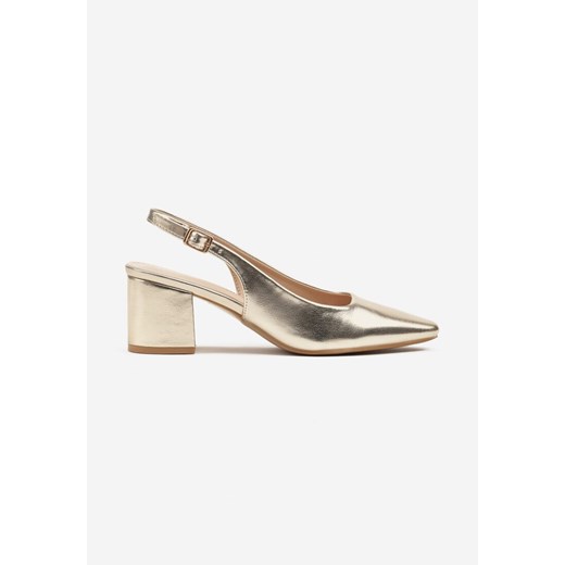 Złote Sandały na Słupku Typu Slingback Felvania Renee 36 renee.pl