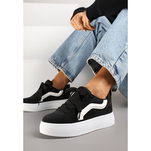 Czarne Sneakersy na Platformie z Geometrycznym Wzorem Kornelna ze sklepu renee.pl w kategorii Buty sportowe damskie - zdjęcie 178887213