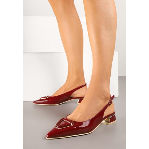 Bordowe Sandały Vices Typu Slingback na Niskim Obcasie ze Skórzaną Wkładką Geometryczną Ozdobą Lilienia ze sklepu renee.pl w kategorii Czółenka - zdjęcie 178887261
