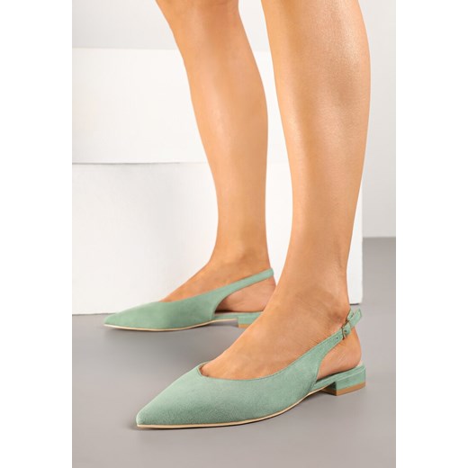 Jasnozielone Sandały Slingback Vices z Wkładką ze Skóry Naturalnej Annisae ze sklepu renee.pl w kategorii Balerinki - zdjęcie 178887291
