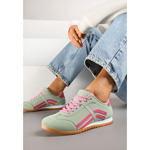 Jasnozielone Sneakersy przed Kostkę z Paskami na Cholewce Deniffia ze sklepu renee.pl w kategorii Buty sportowe damskie - zdjęcie 178887540