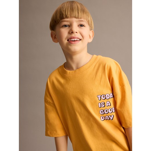 Reserved - Bawełniany t-shirt z nadrukiem - pomarańczowy Reserved 158/164 (12-13 lat) Reserved