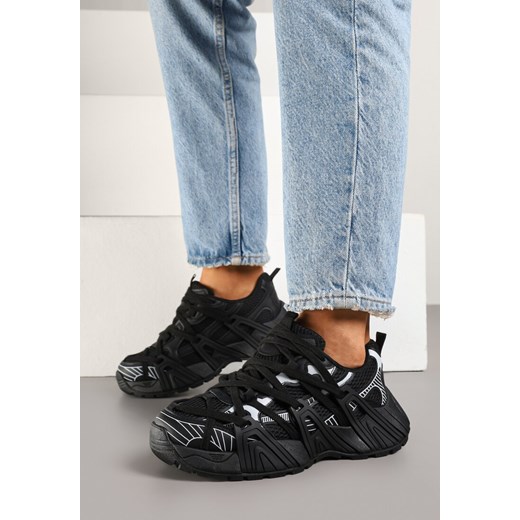 Czarne Sneakersy z Geometrycznym Tłoczeniem Pollisse ze sklepu born2be.pl w kategorii Buty sportowe damskie - zdjęcie 178888770