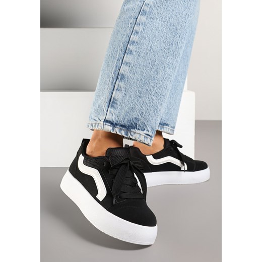 Czarne Sneakersy na Grubej Podeszwie z Ozdobnym Paskiem Kornelie ze sklepu born2be.pl w kategorii Buty sportowe damskie - zdjęcie 178889802