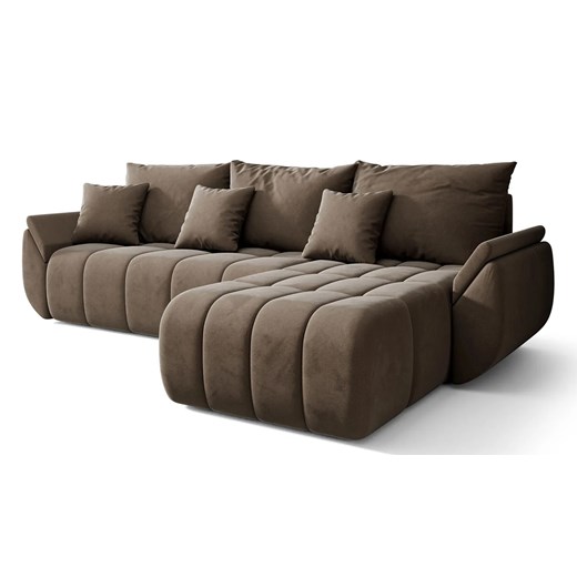 Welurowa brązowa sofa w kształcie litery L - Ikto ze sklepu Edinos.pl w kategorii Narożniki - zdjęcie 178890163