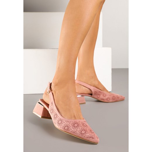 Różowe Sandały Vices na Słupku Slingback ze Skórzaną Wkładką i Metaliczną Ozdobą Ciariloria ze sklepu renee.pl w kategorii Czółenka - zdjęcie 178898643