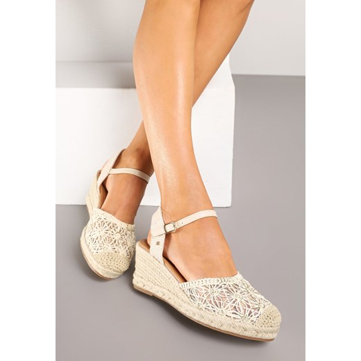 Beżowe Sandały Vices na Plecionym Koturnie w Stylu Boho Lisalia ze sklepu renee.pl w kategorii Espadryle damskie - zdjęcie 178898703