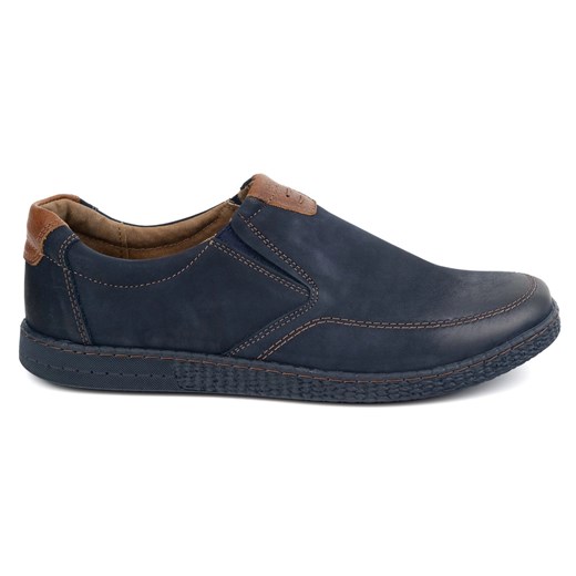KOMODO Buty męskie skórzane Casual 854/2 granatowe niebieskie ze sklepu ButyModne.pl w kategorii Mokasyny męskie - zdjęcie 178913762