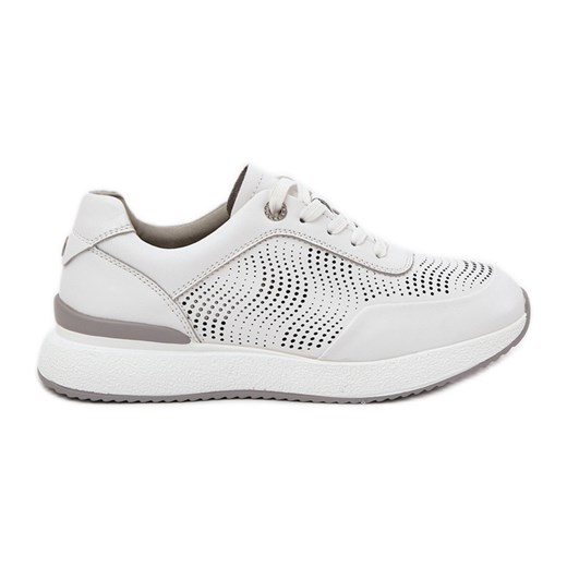 Skórzane Buty Sportowe Sneakersy Damskie S.Barski LR51-551 Białe ze sklepu ButyModne.pl w kategorii Buty sportowe damskie - zdjęcie 178913830