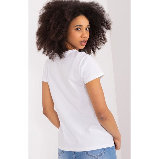 Biały t-shirt damski z naszywkami RV-BZ-9622.20X, Kolor biały, Rozmiar S/M, BASIC FEEL GOOD ze sklepu Intymna w kategorii Bluzki damskie - zdjęcie 178915811