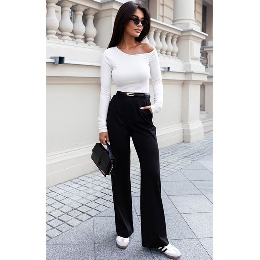 Szerokie spodnie damskie czarne z gumą w pasie Darren T32, Kolor czarny, Rozmiar L, Ivon ze sklepu Intymna w kategorii Spodnie damskie - zdjęcie 178915893