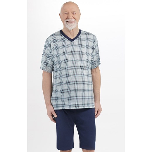 Krótka piżama męska Michał I 400 10, Kolor granatowy-kratka, Rozmiar 4XL, MARTEL ze sklepu Intymna w kategorii Piżamy męskie - zdjęcie 178916012